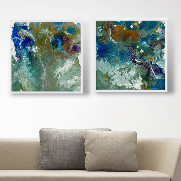 Ocean WavesSet of 2 10x10 Fluid Art CanvasesAbstract Ocean Wall Art